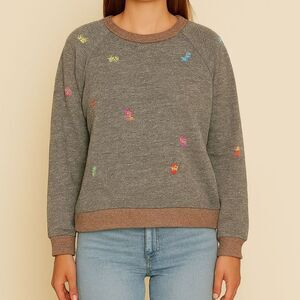 NWT Michael Lauren HORUS Pullover Lightweight Sweatshirt Colorful Stitch Gray S